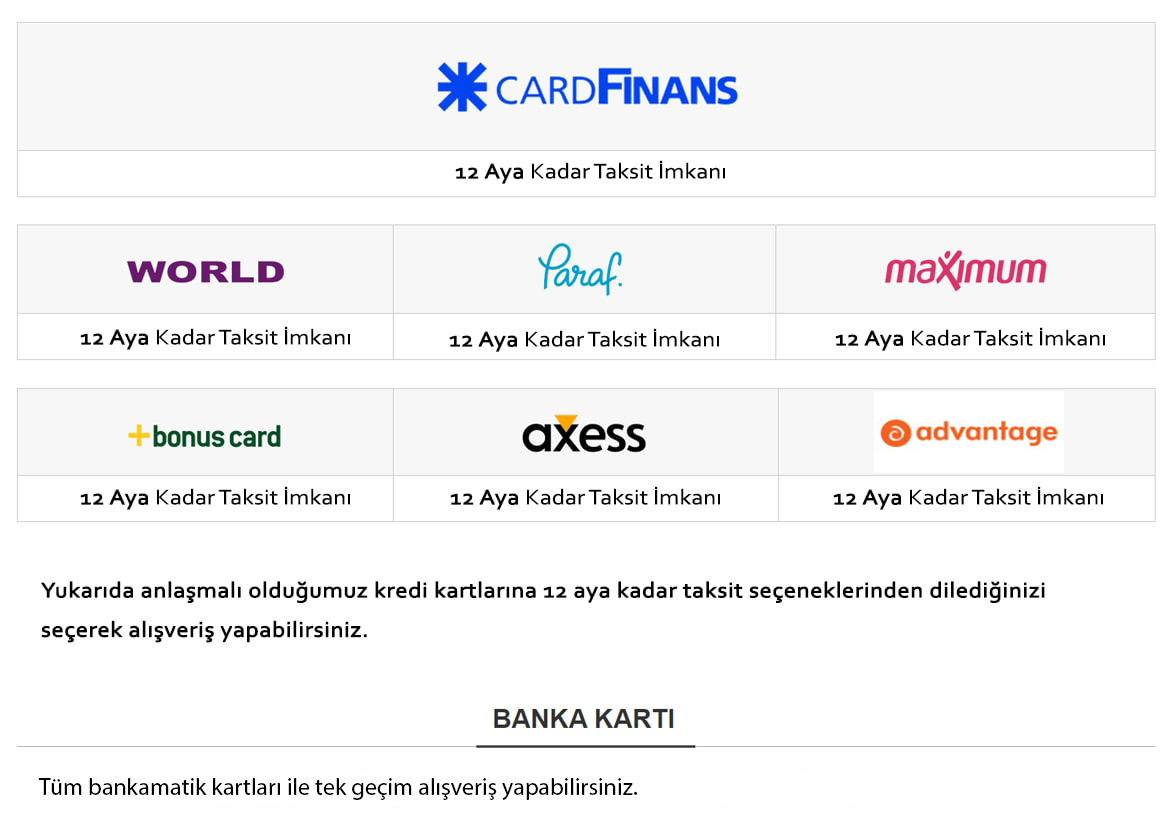 Kredi kartı taksit bilgileri